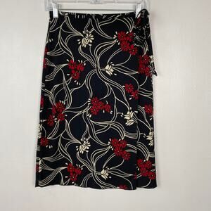 Younity Y2K Skirt Black Floral Wrap Skirt Knee Length Size Romantic Soft Medium